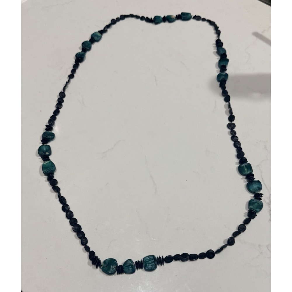 Unbranded Beaded Necklace Womens OS Teal Good Bohemian Natural Nut Seed Long